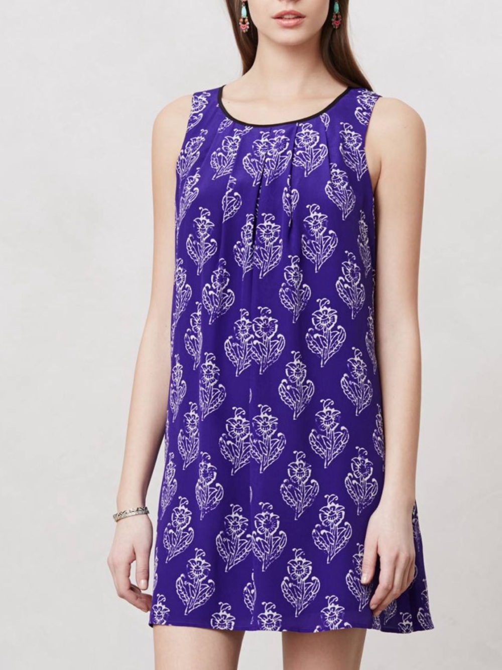 Anthro Maeve Petal Stamp Silk Dress Purple Floral Shift Small